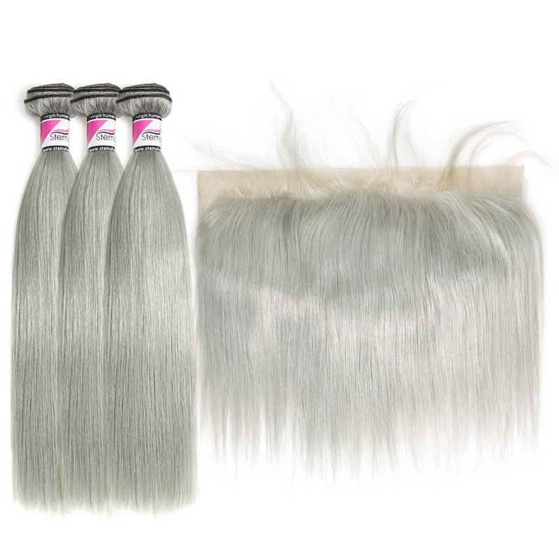 Stema Grey Straight Virgin Hair With 13x4 Regular Lace Frontal 